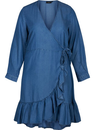 Short, lyocell wrap dress, Mid blue denim, Packshot image number 0