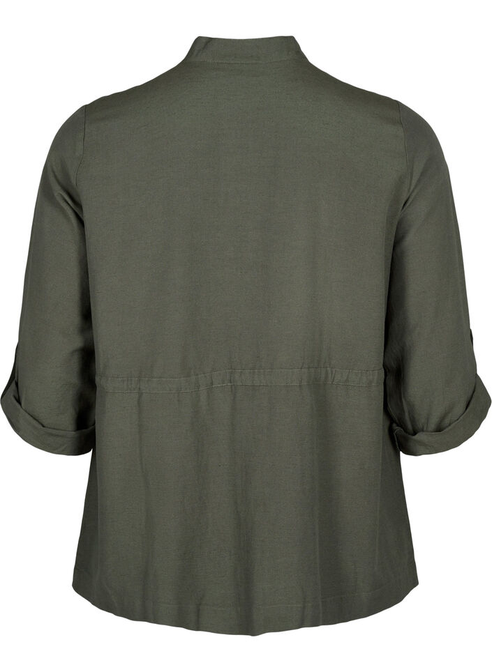 Linen blend shirt with pockets, Thyme, Packshot image number 1