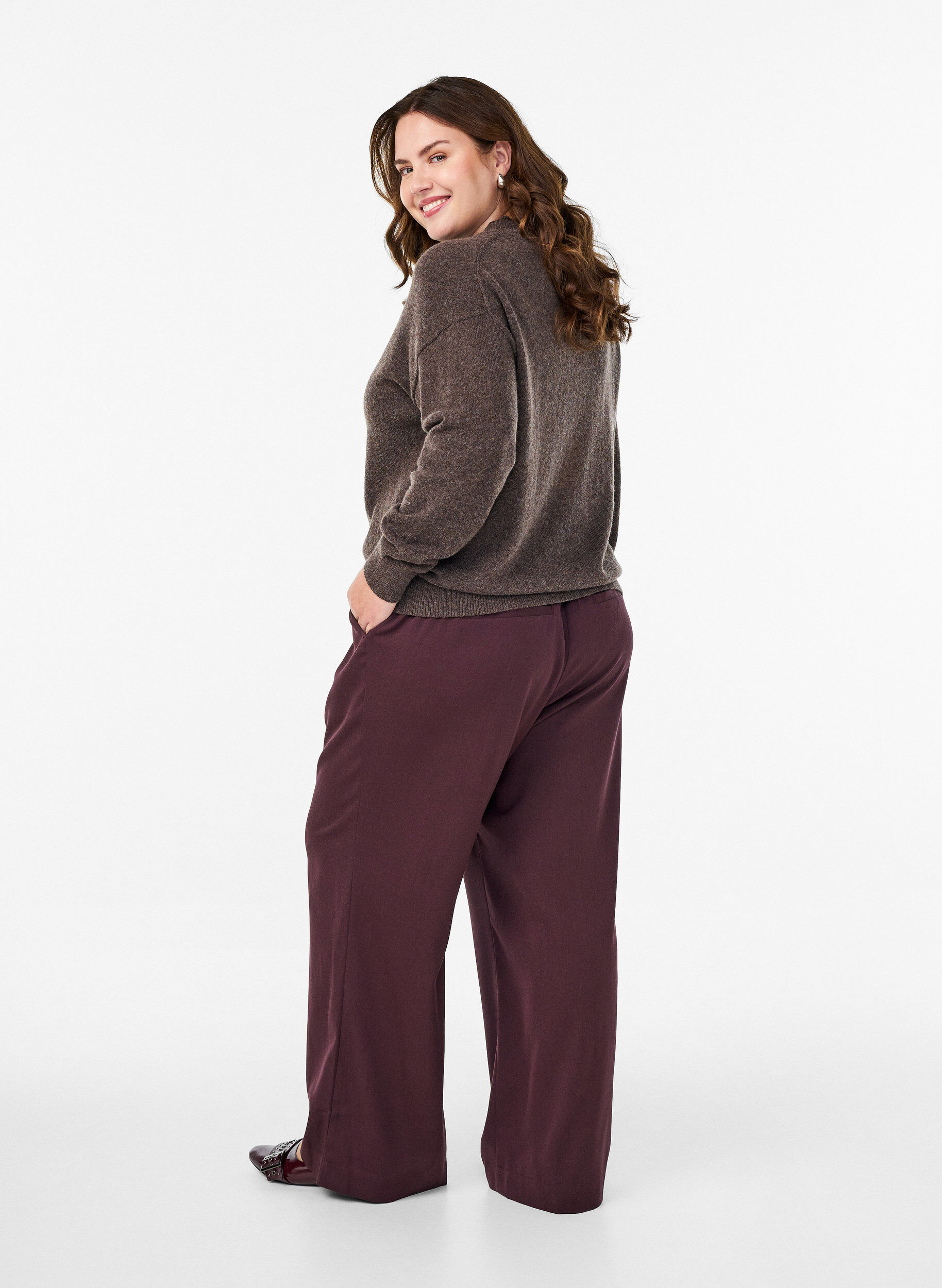 Zizzifashion Wide-leg trousers with a high waist, Dark Bordeaux, Model image number 1