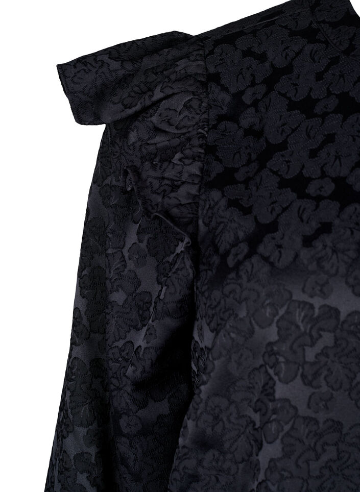 Jacquard dress with long sleeves and ruffle detail, Black, Packshot image number 3