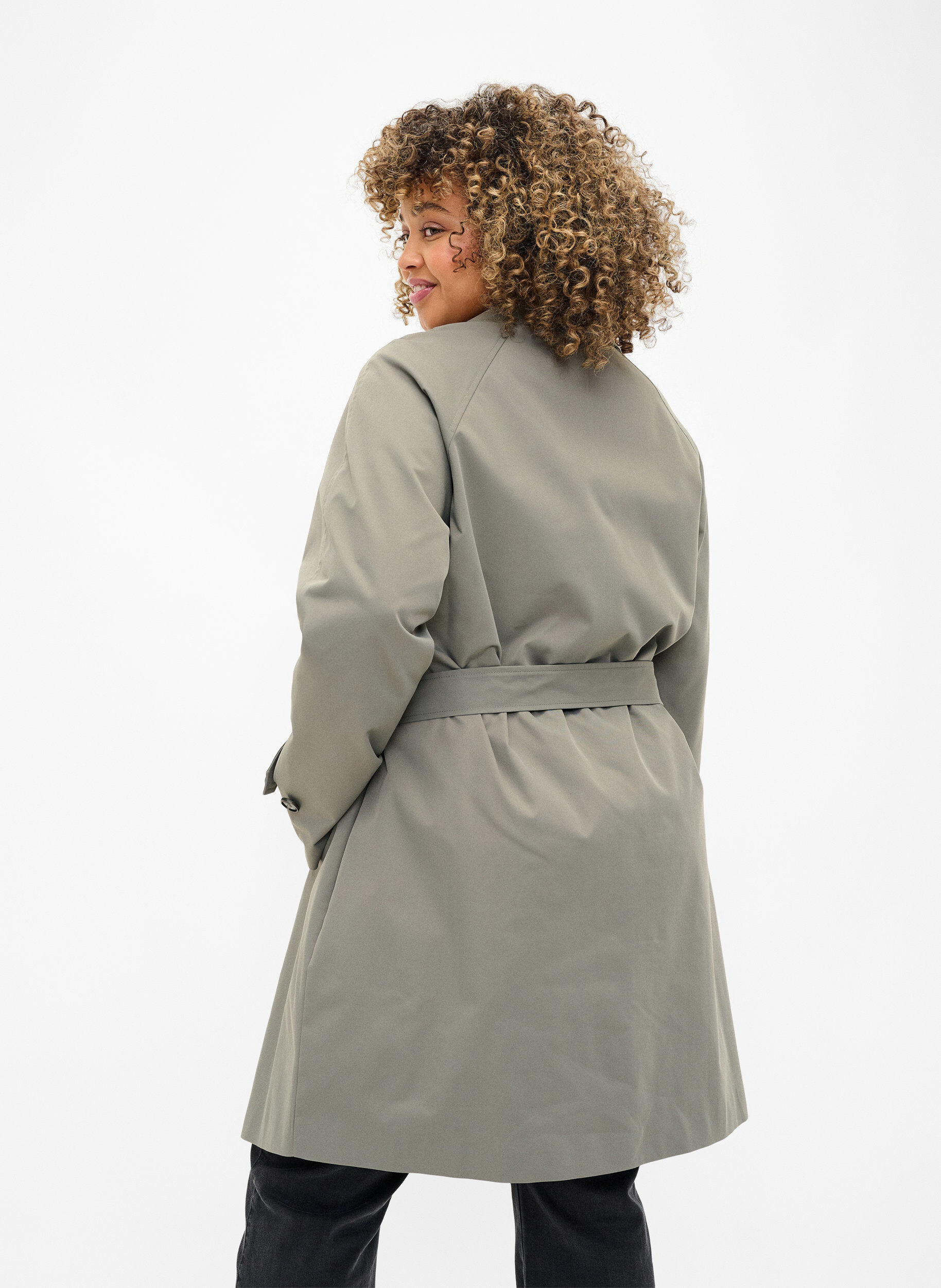 Zizzifashion Trench coat with pockets and belt, Sea Spray, Model image number 1