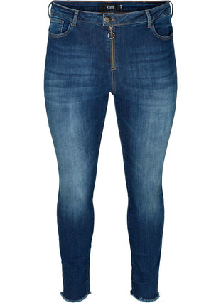 Cropped Nille jeans with frayed edges, Blue denim, Packshot image number 0