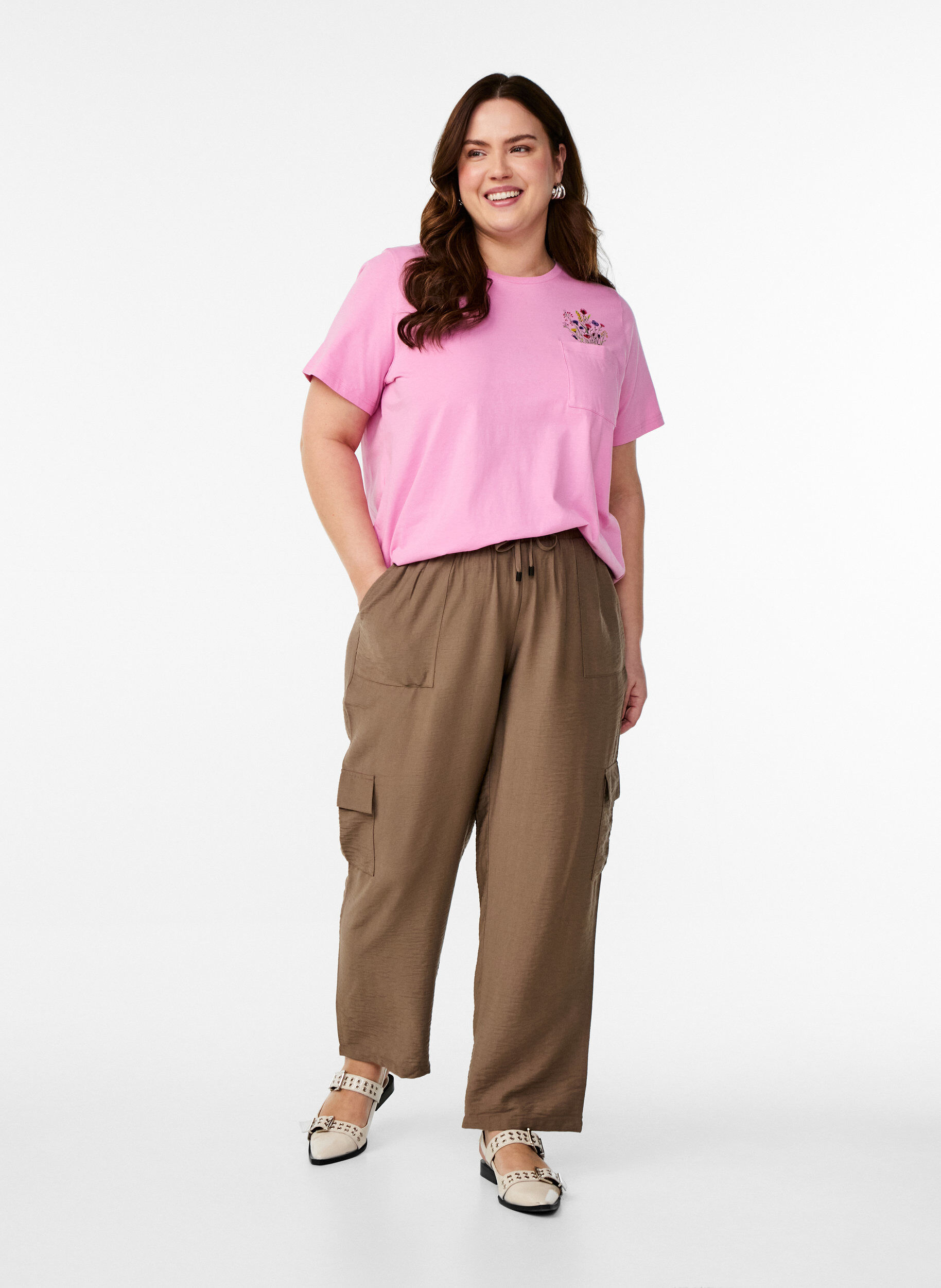 Zizzifashion T-shirt with chest pocket, Pink, Model image number 1