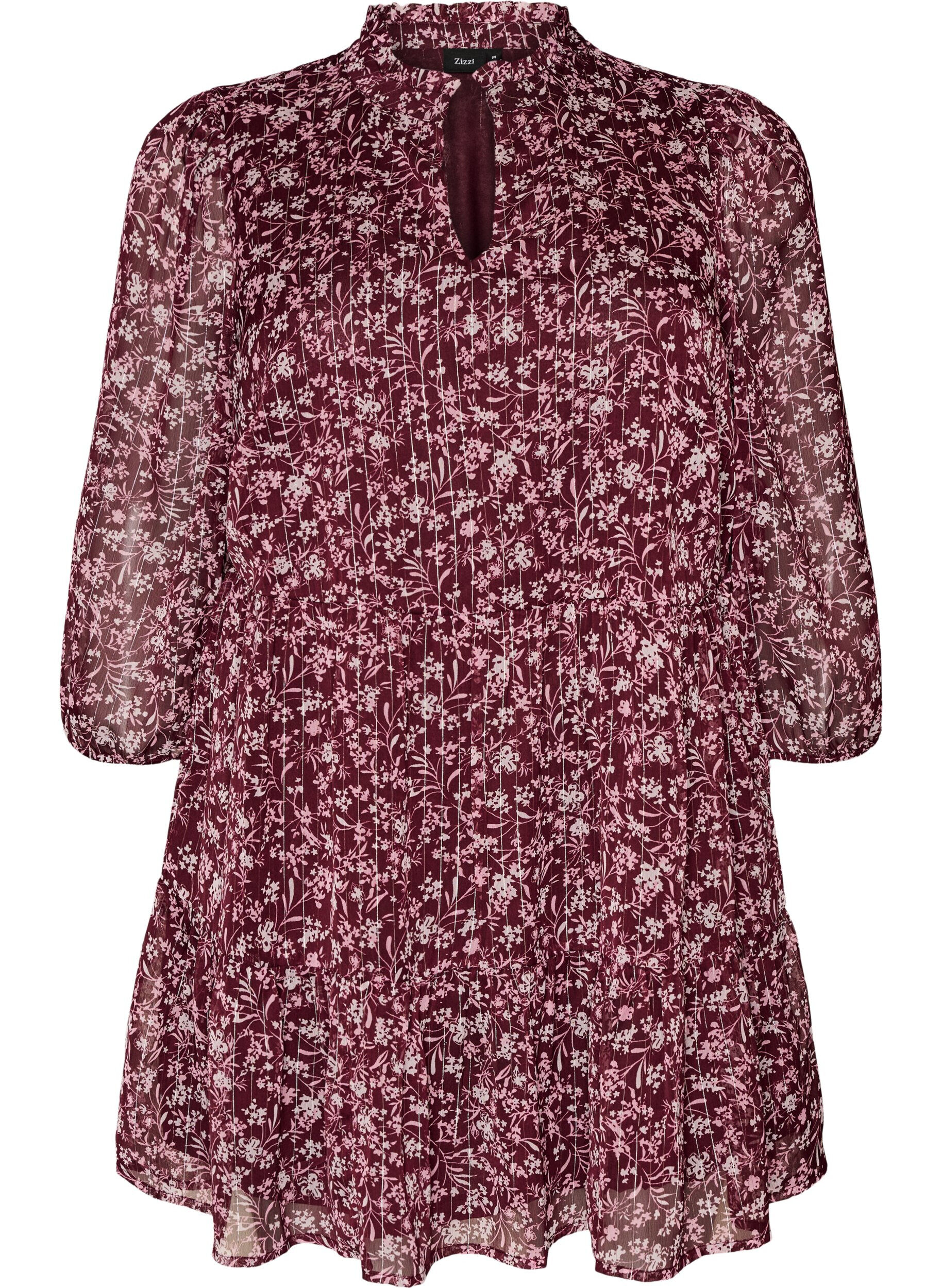 Tunic with floral print and glitter threads