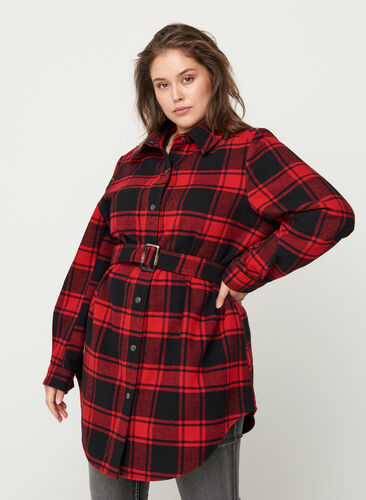 Cheecked shirt jacket, Red CHECK , Model image number 0