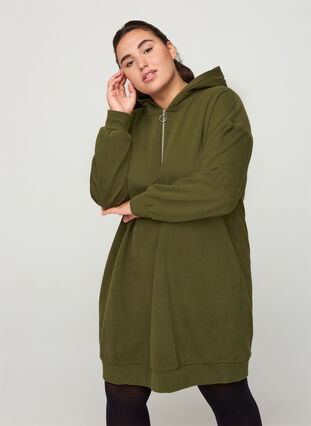 Sweater dress with a hood and zip, Green Ass, Model image number 0