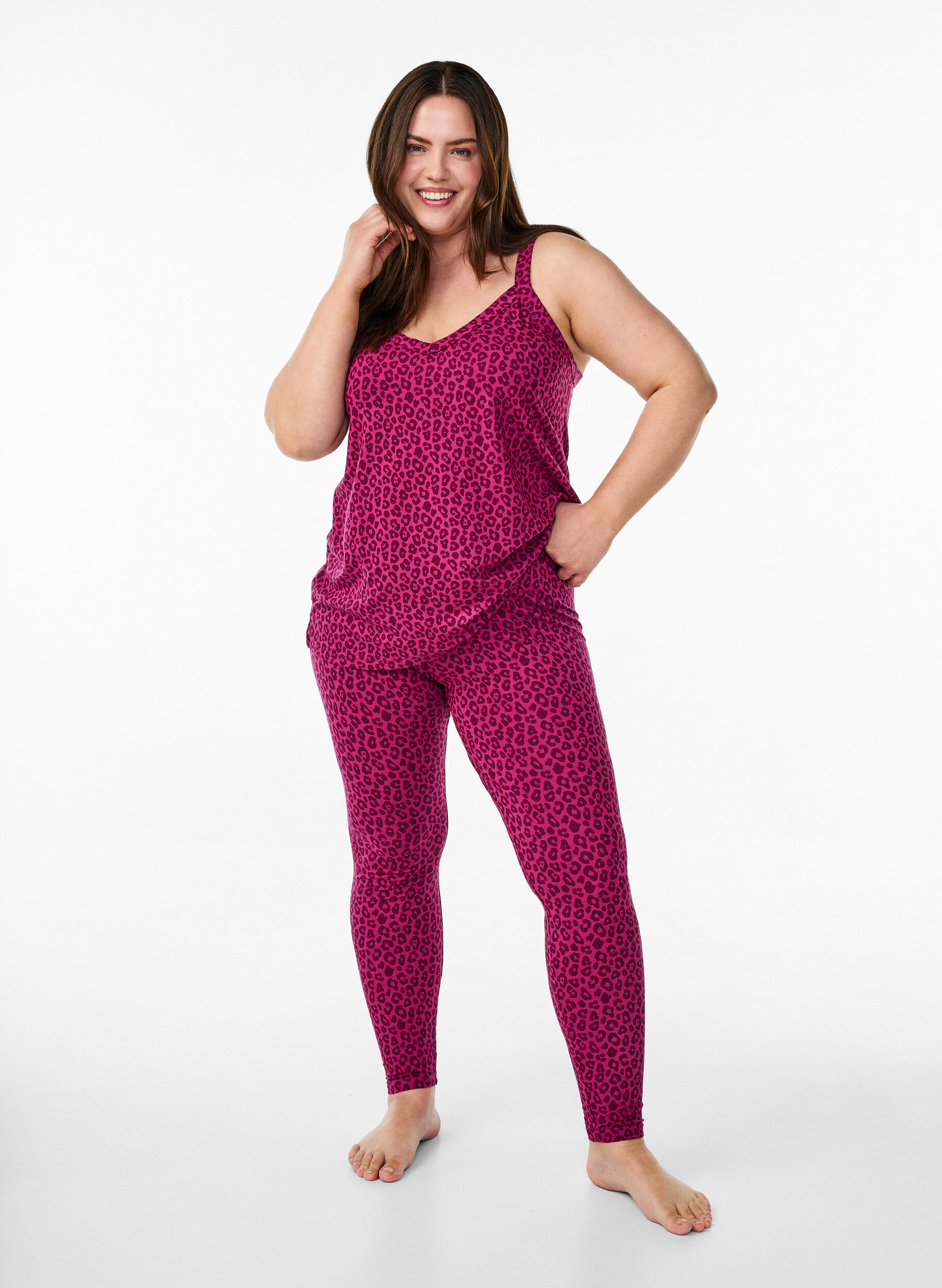 Ankle-length leggings in viscose, Pink, Model