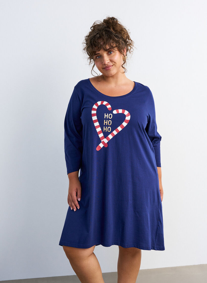 Nightdress in organic cotton with Christmas motif, Blue, Model image number 0