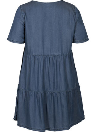 Short-sleeved, pleated denim dress, Medium Blue, Packshot image number 1