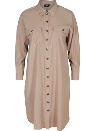 Long viscose shirt with colour-block, Desert Taupe, Packshot image number 0