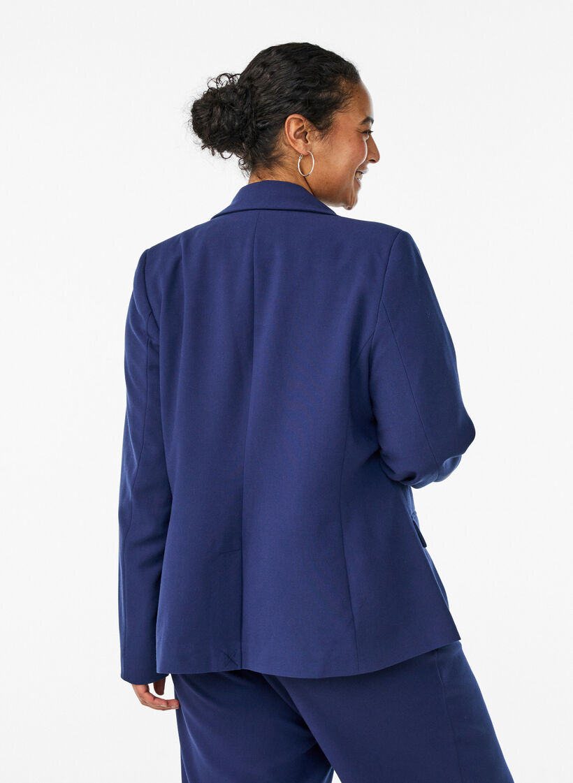 Classic blazer with single button closure and pockets, Blue, Model image number 2