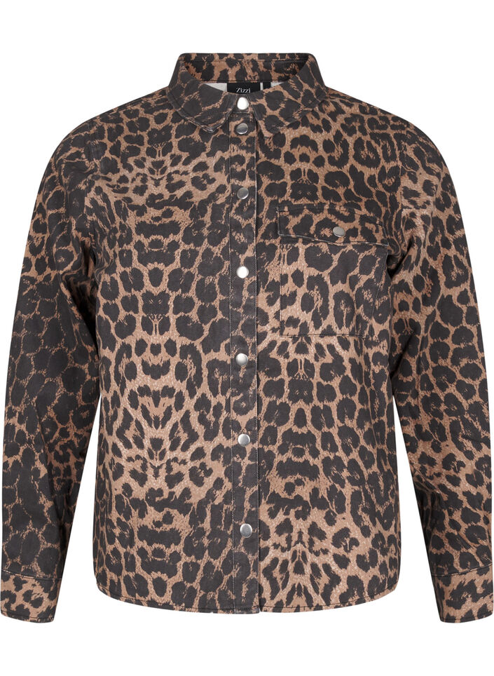 Canvas jacket with leopard print, Leo AOP, Packshot image number 0