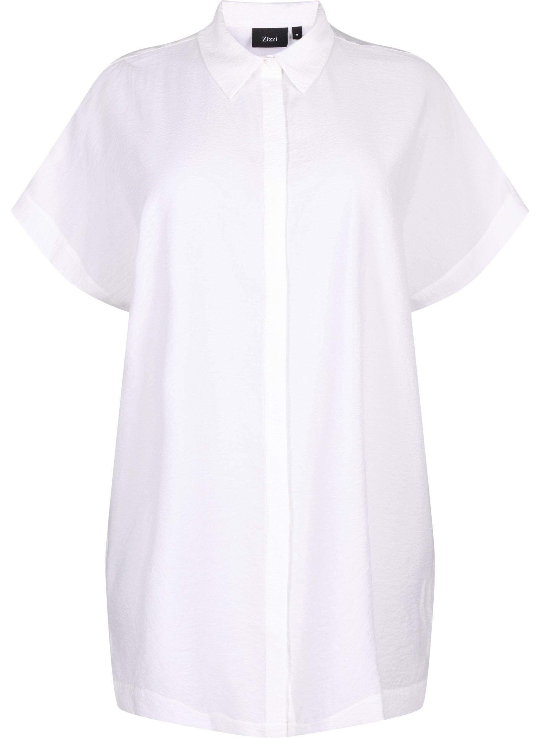Zizzifashion Long viscose shirt with short sleeves, Bright White, Packshot image number 0