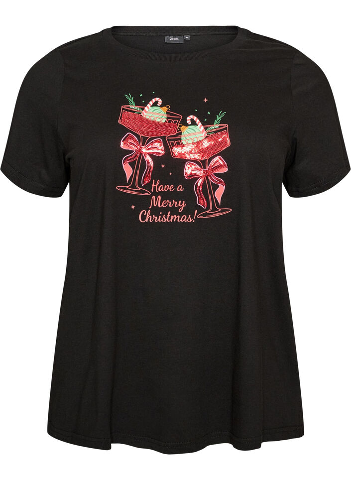 Christmas t-shirt in organic cotton, Black, Packshot image number 0