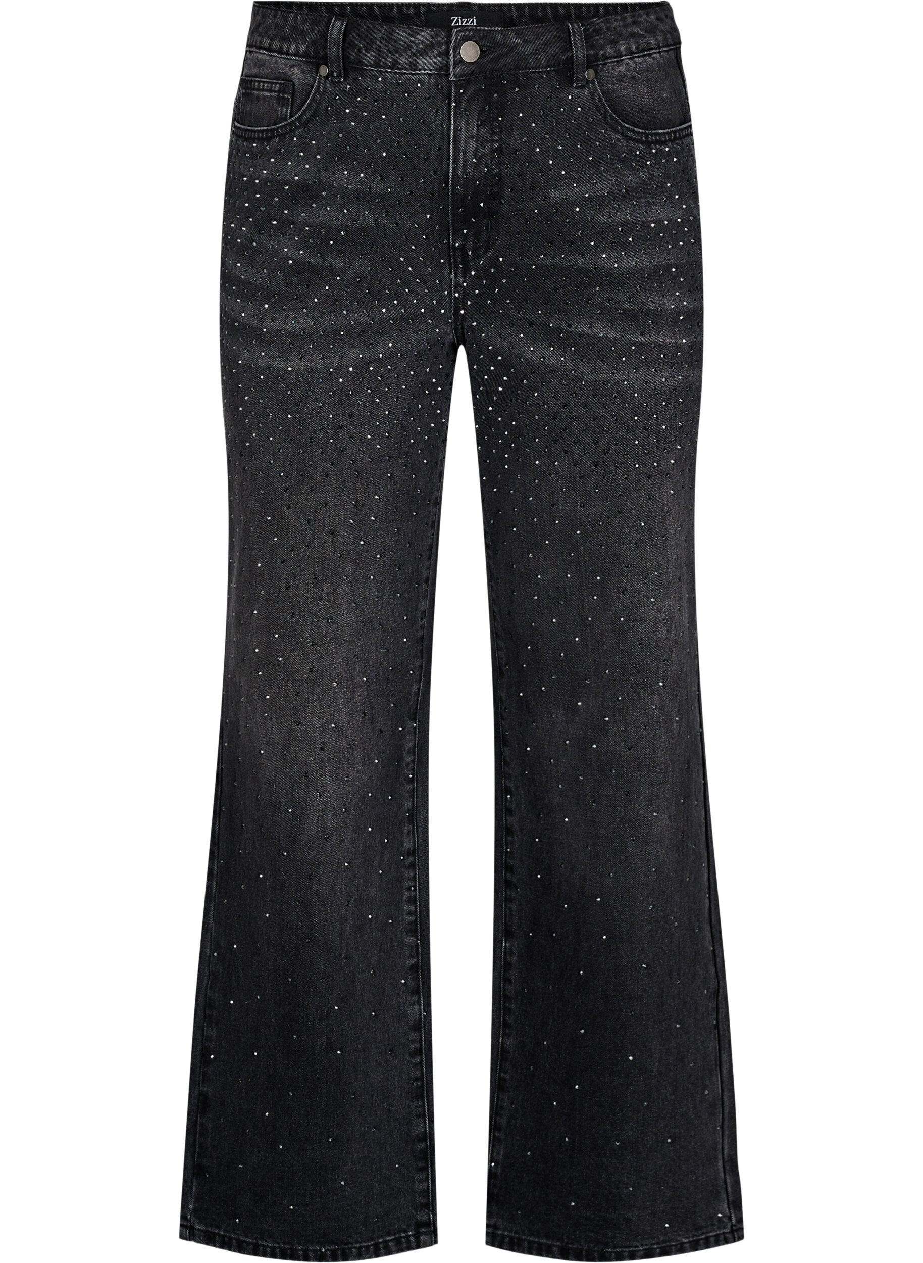 Straight fit jeans with rhinestones and a high waist