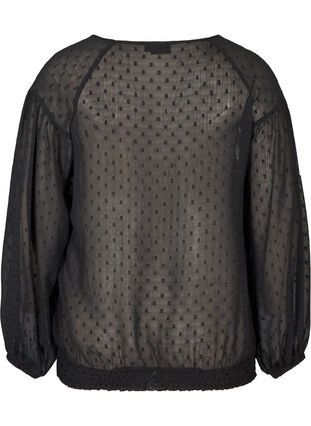 Long-sleeved mesh blouse with smocking, Black, Packshot image number 1