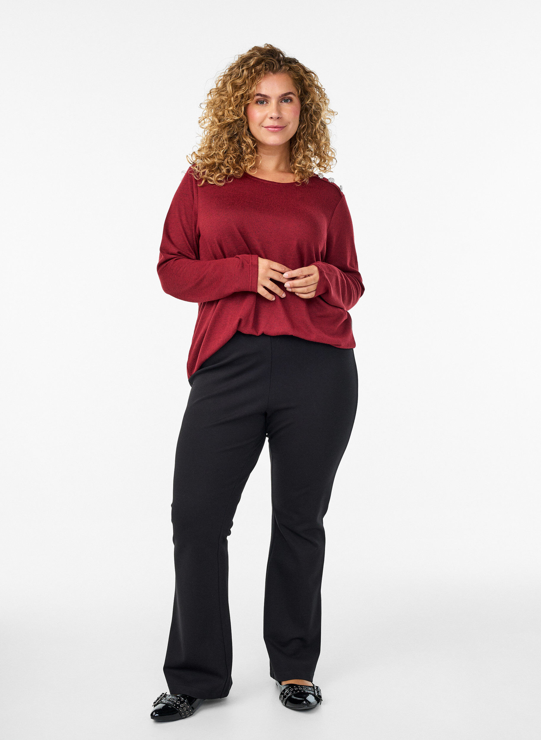 Zizzifashion Blouse with decorative buttons, Red, Model image number 1