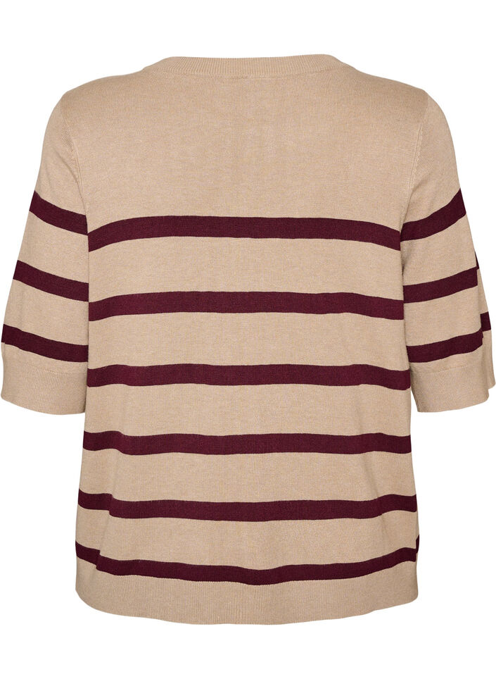 Striped knit top with short sleeves, Beige, Packshot image number 1