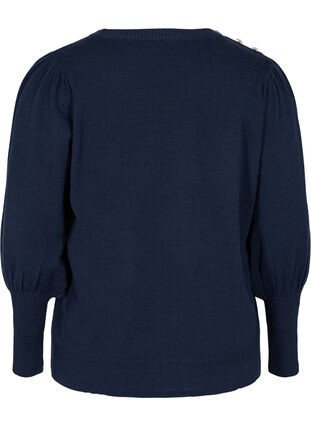Knitted ribbed sweater with balloon sleeves, Navy Blazer, Packshot image number 1