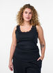 Tank top with lace trim and eyelet embroidery, Black, Model image number 0