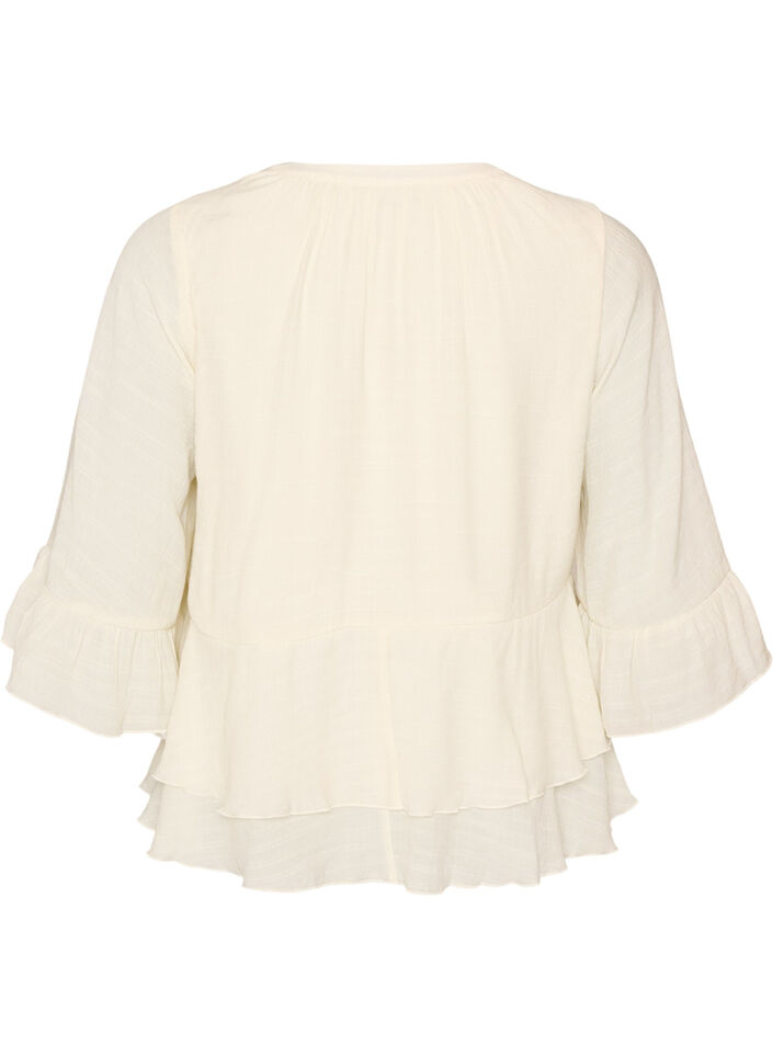 Blouse with 3/4-sleeves and ruffle details, Vanilla, Packshot image number 1