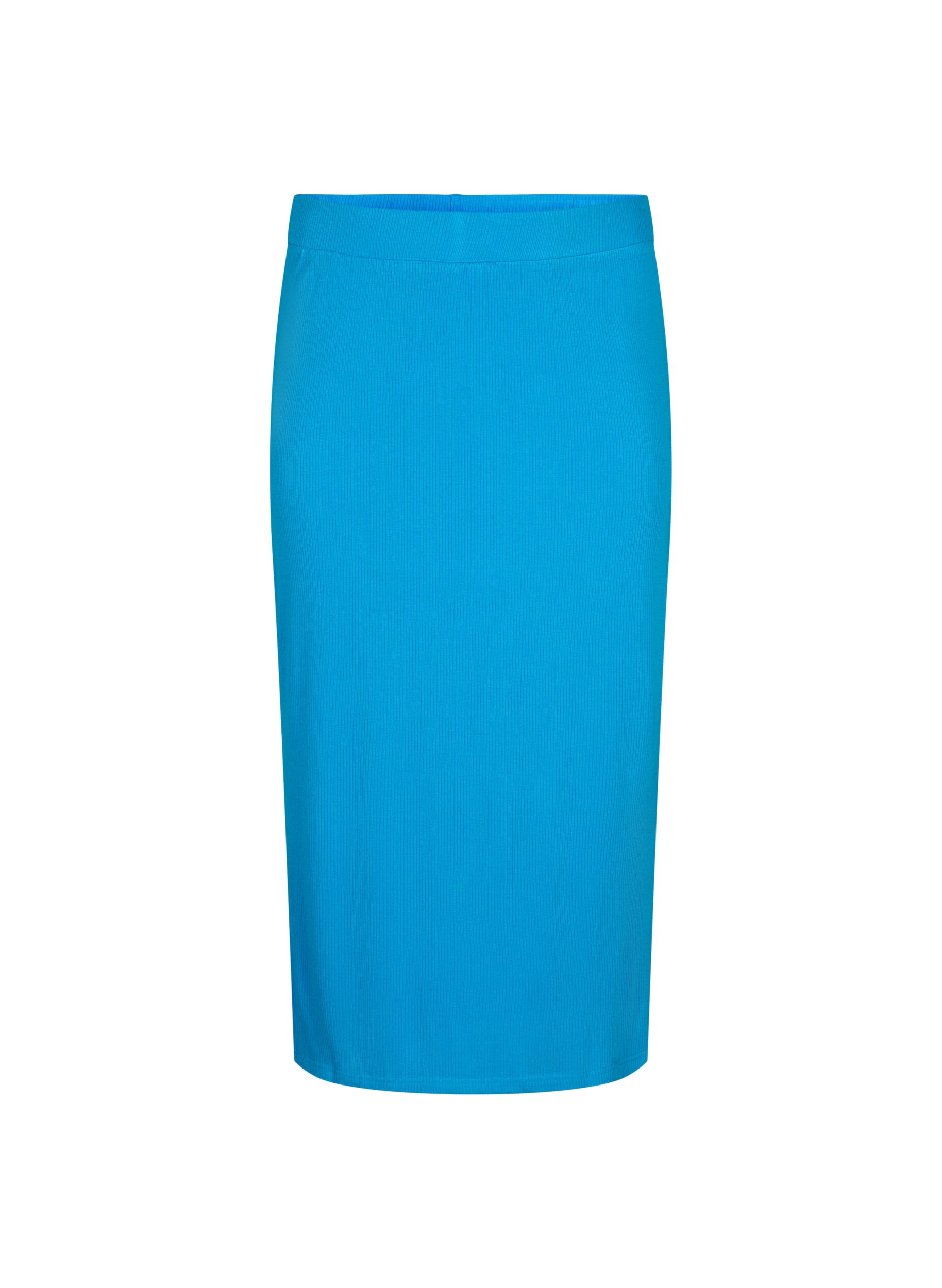 Zizzifashion Tight-fitting viscose midi skirt, Ibiza Blue, Packshot image number 0