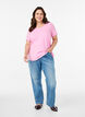 Solid-coloured basic cotton T-shirt, Pink, Model image number 1