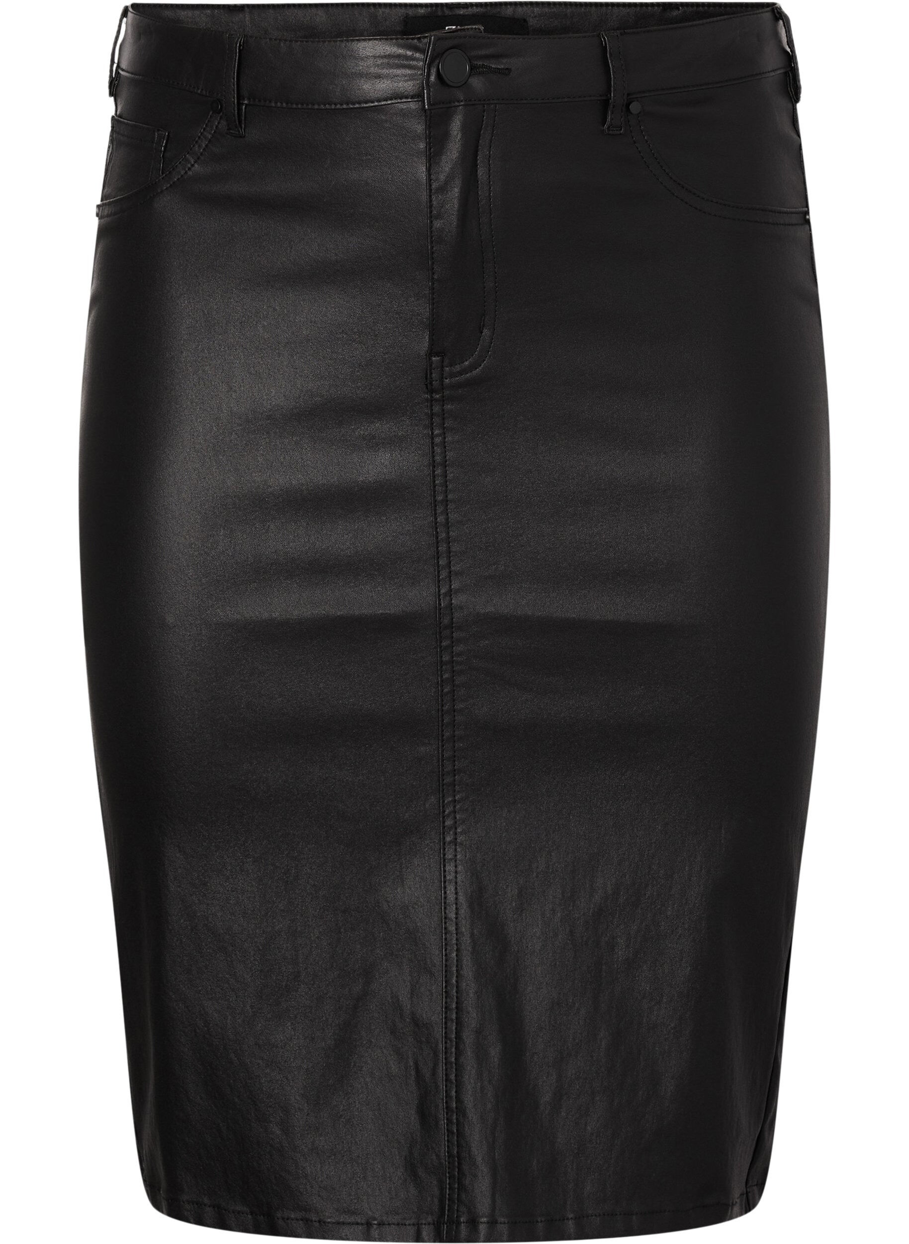Zizzifashion Coated skirt with slit, Black, Packshot image number 0
