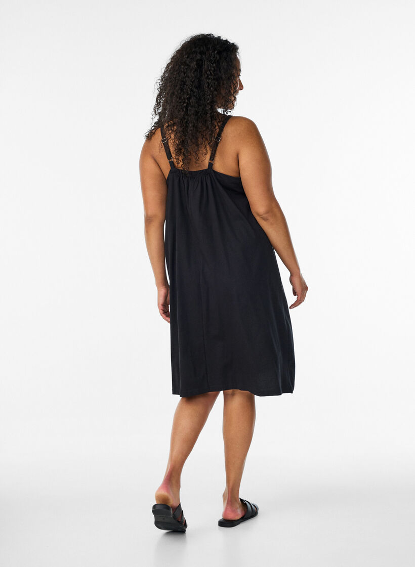 Knee-length strap dress in organic cotton, Black, Model image number 2
