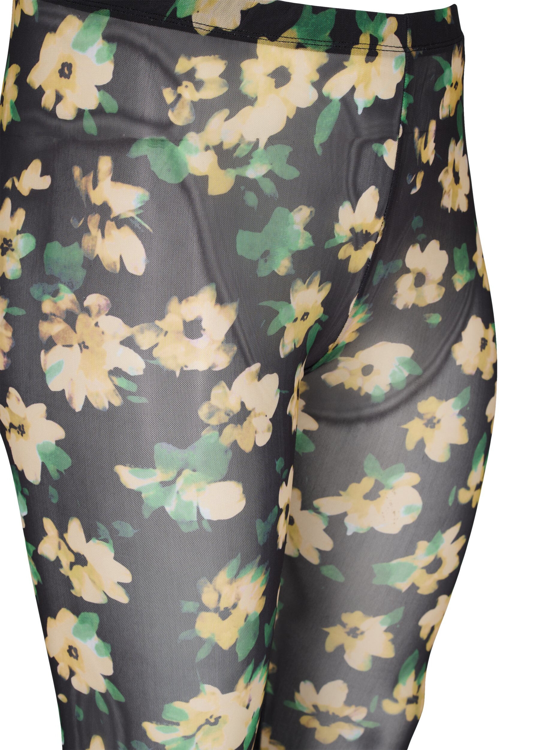 Zizzifashion Mesh leggings with floral print, Yellow Green AOP, Packshot image number 2
