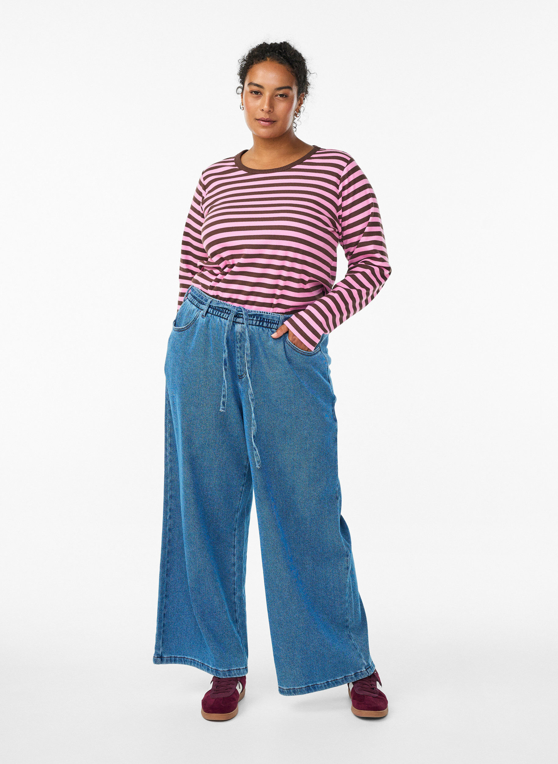 Zizzifashion Striped blouse with long sleeves, Dark Bordeaux, Model image number 1