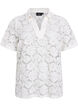 Lace blouse with a collar and V-neck, Vanilla, Packshot image number 0