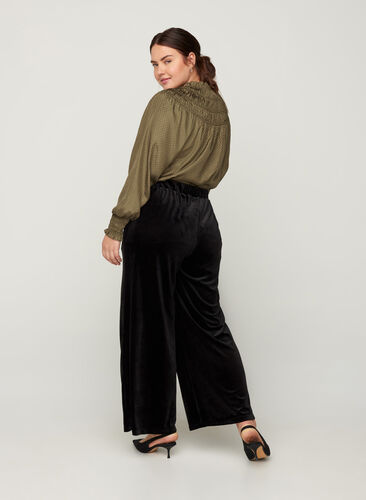 Wide velour trousers, Black, Model image number 0
