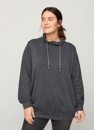 Sweatshirt with a drawstring at the neck, Black Mel., Model image number 0