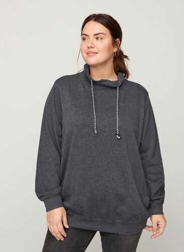 Sweatshirt with a drawstring at the neck, Black Mel., Model image number 0