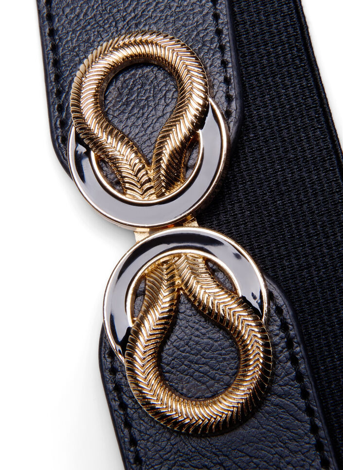 Elasticated waist belt with gold details, Black, Packshot image number 2