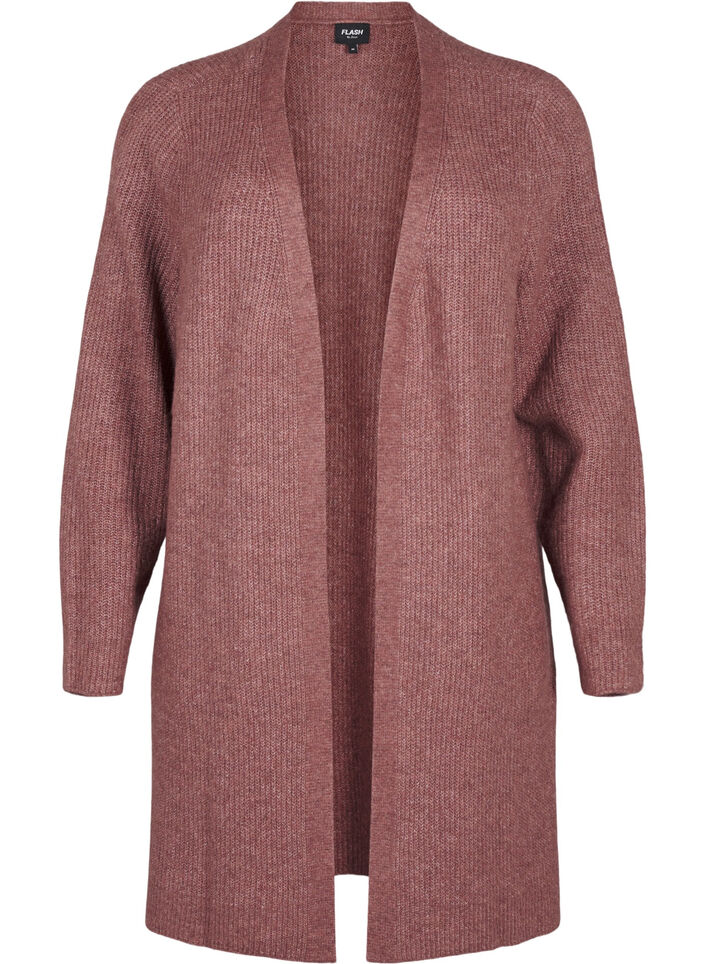 FLASH - Ribbed cardigan with slits, Rose Brown Melange, Packshot image number 0