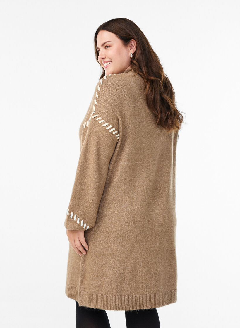 Knitted dress with contrast stitching, Brown, Model image number 2