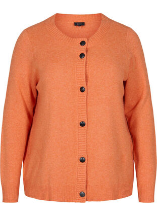 Short knitted cardigan with contrast-colour buttons, Mandarin Orange Mel, Packshot image number 0