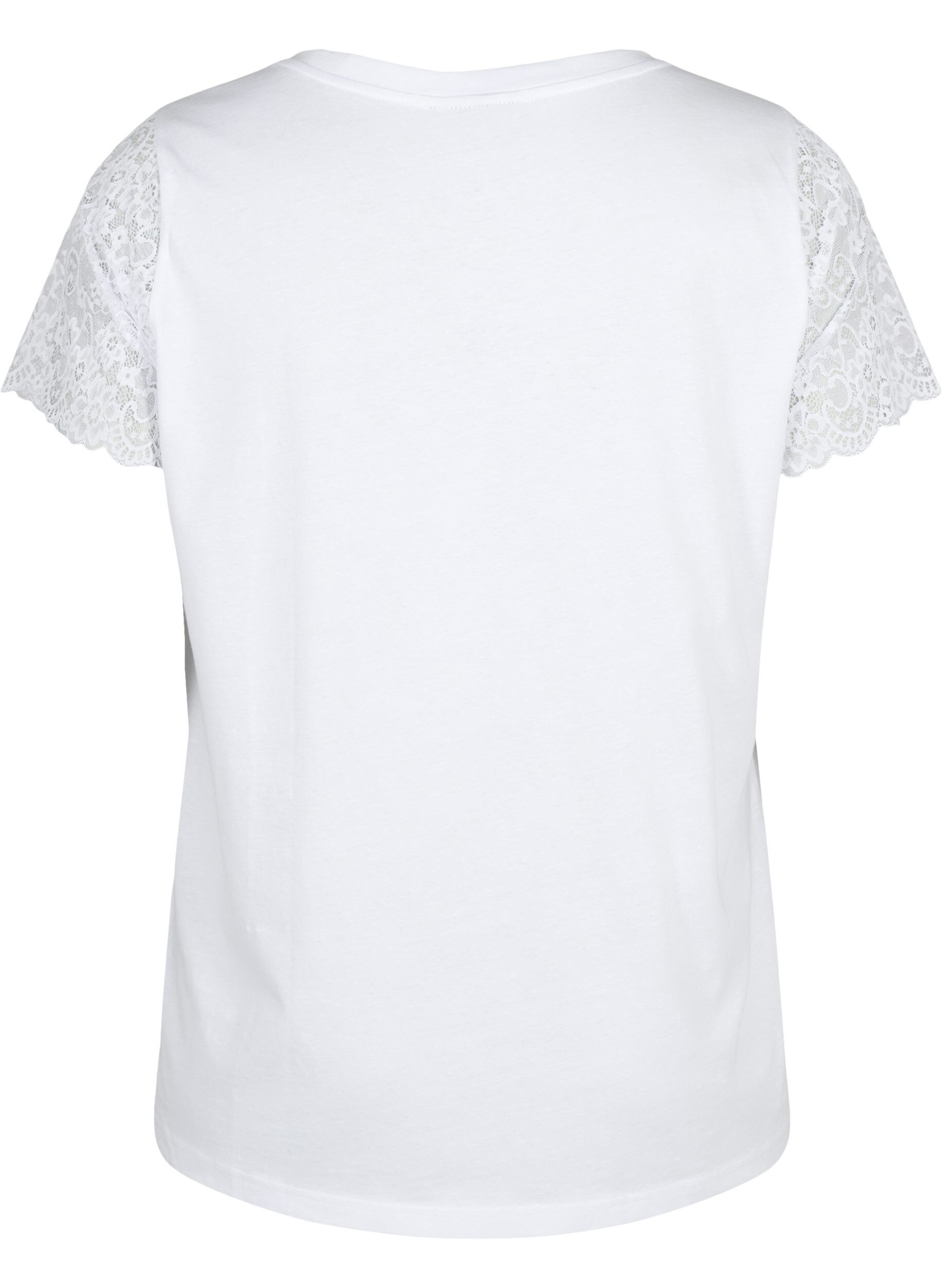 Zizzifashion Cotton t-shirt with short lace sleeves, White, Packshot image number 1