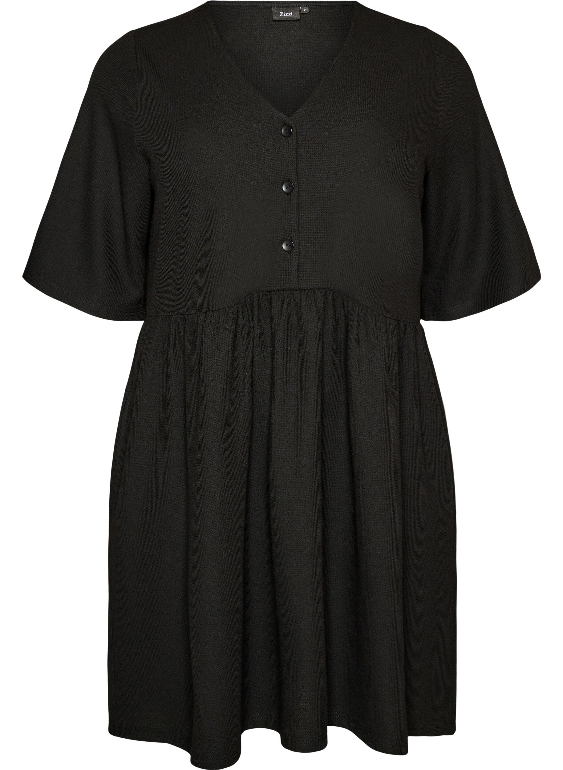 Zizzifashion Dress with a ribbed texture and an empire line, Black, Packshot image number 0