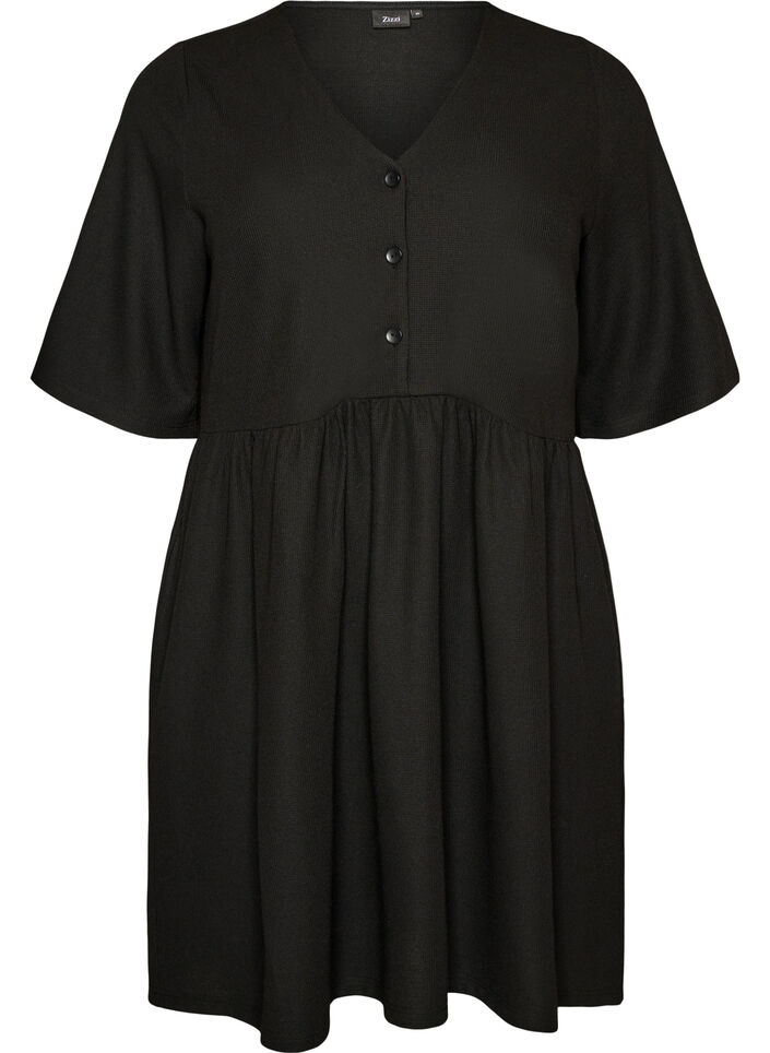 Dress with a ribbed texture and an empire line, Black, Packshot image number 0