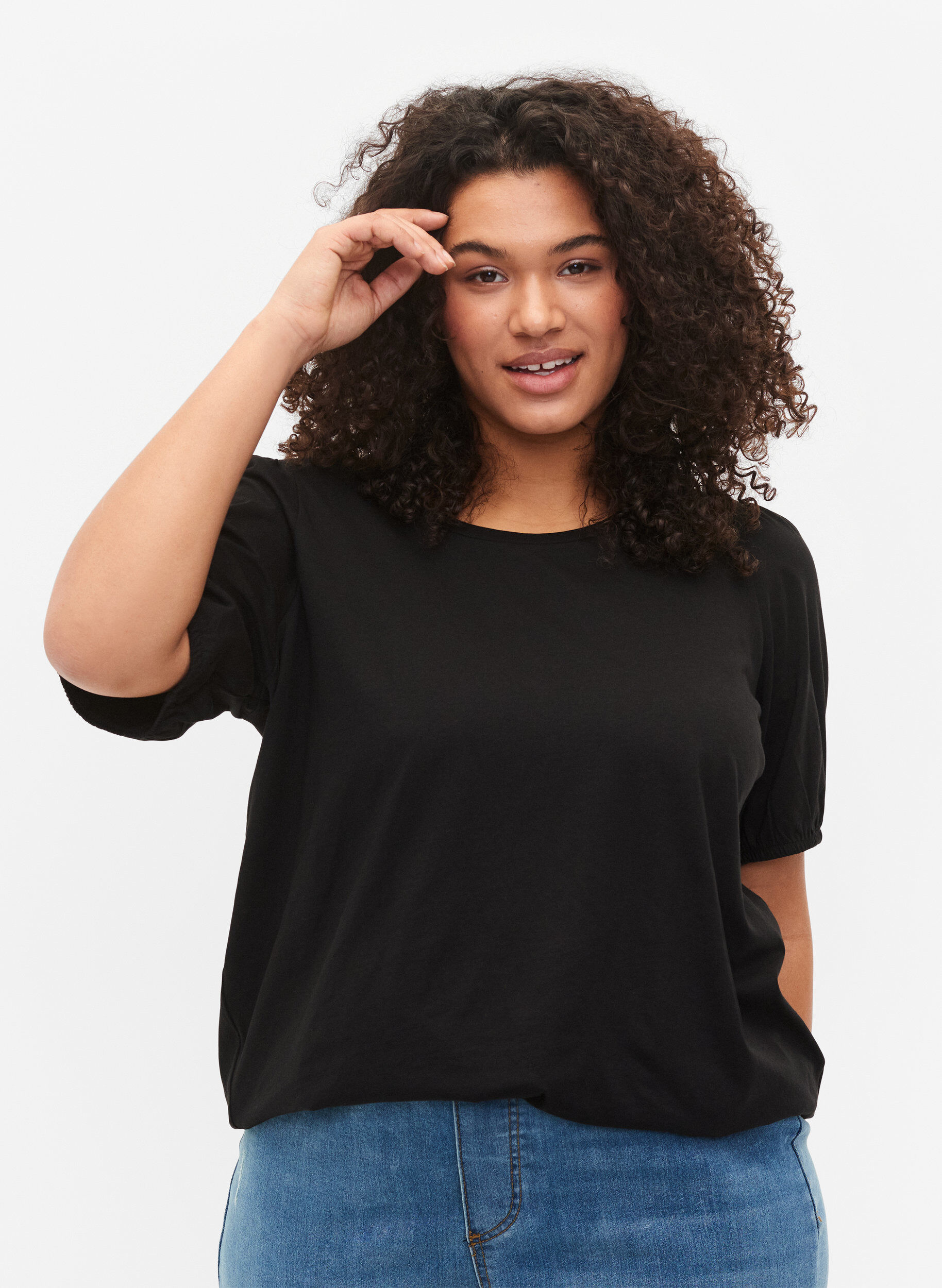 Zizzifashion Cotton t-shirt with 2/4 sleeves, Black, Model image number 0