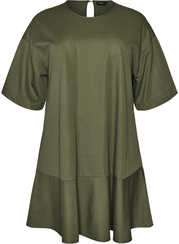 Short dress with a loose fit and ruffle hem, Green, Packshot image number 0