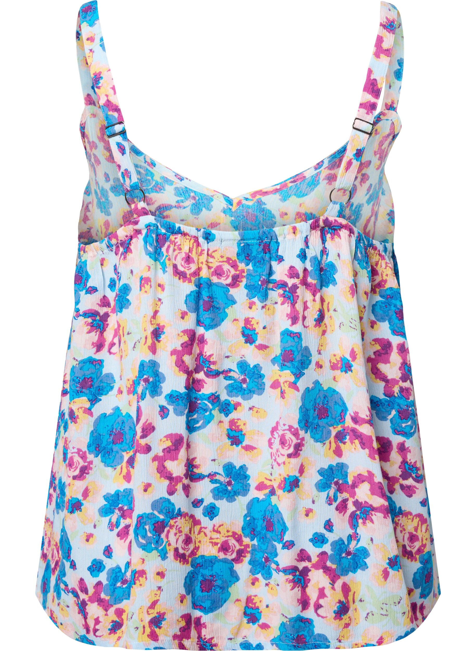 Zizzifashion Floral strap top in viscose, Multi Flower AOP, Packshot image number 1