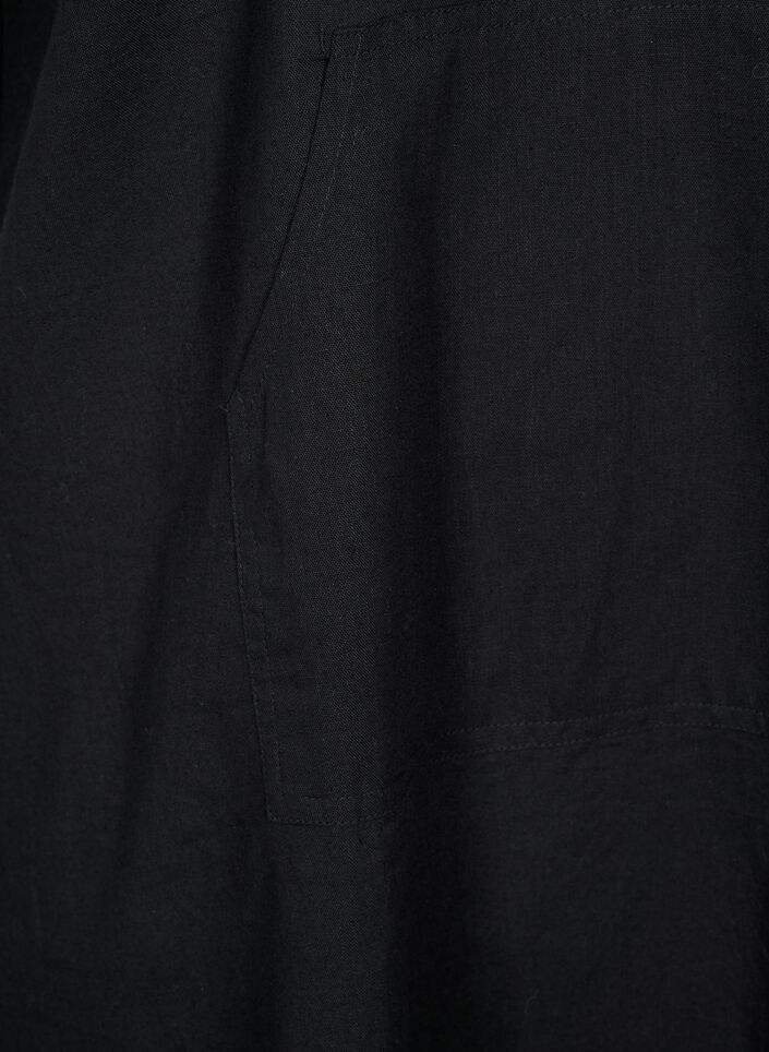 Cotton blend hooded dress with linen, Black, Packshot image number 3