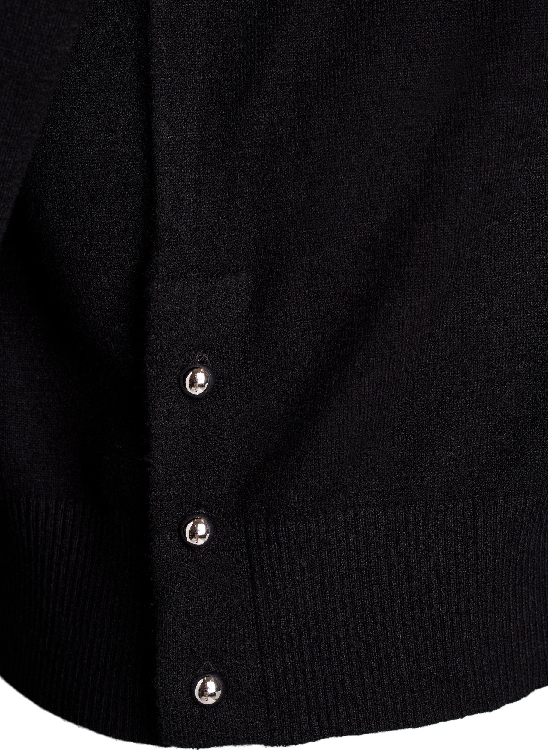 Zizzifashion Knitted blouse with turtleneck and side buttons, Black, Packshot image number 3