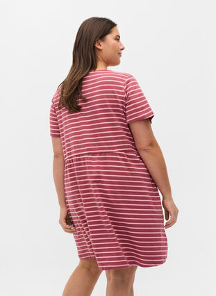 Short-sleeved cotton tunic with stripes, Apple Butter stripe, Model image number 1