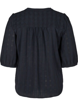 Blouse with 3/4-length sleeves and tie detail, Black Beauty, Packshot image number 1