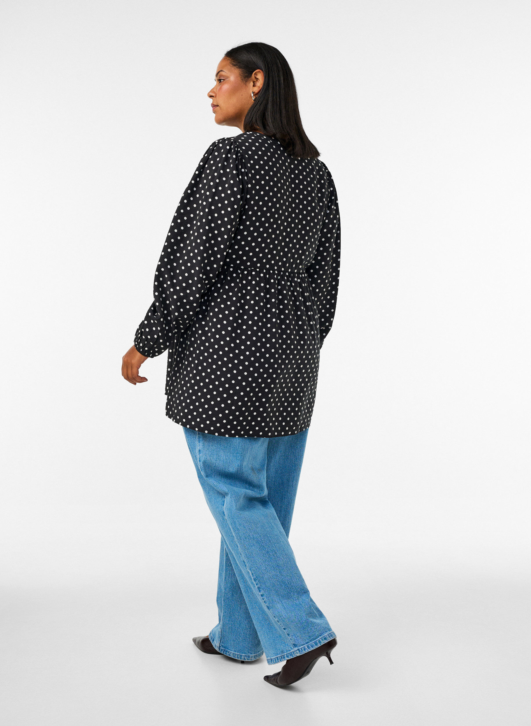 ZizzifashionPolka dot tunic with empire line and A-line shape, Black, Model image number 2